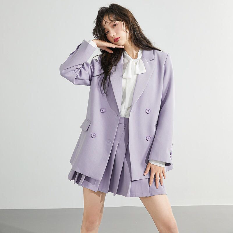 Set Đồ Áo Khoác Blazer Dáng Suông Mix Chân Váy Xoè Xếp Ly Mẫu Mới Chất Đẹp Mã QD01