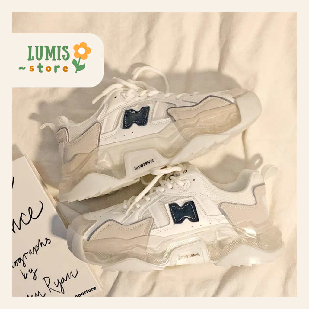 Giày thể thao nữ đế kép phối da lộn đế độn 5cm