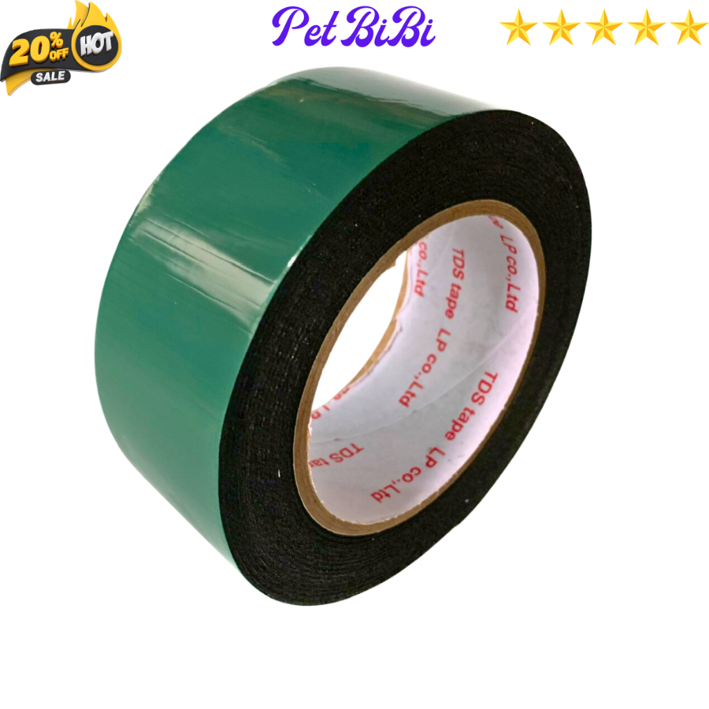 1 Cuộn Băng keo 2 mặt xốp xanh 2,4cm - 4,5cm, độ dầy 1mm, lõi giấy 3mm - Pet BiBi