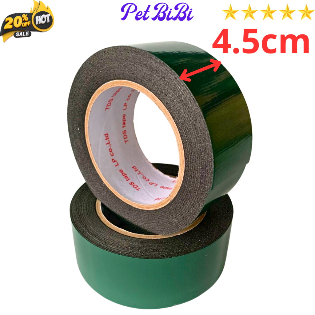 1 Cuộn Băng keo 2 mặt xốp xanh 2,4cm - 4,5cm, độ dầy 1mm, lõi giấy 3mm - Pet BiBi
