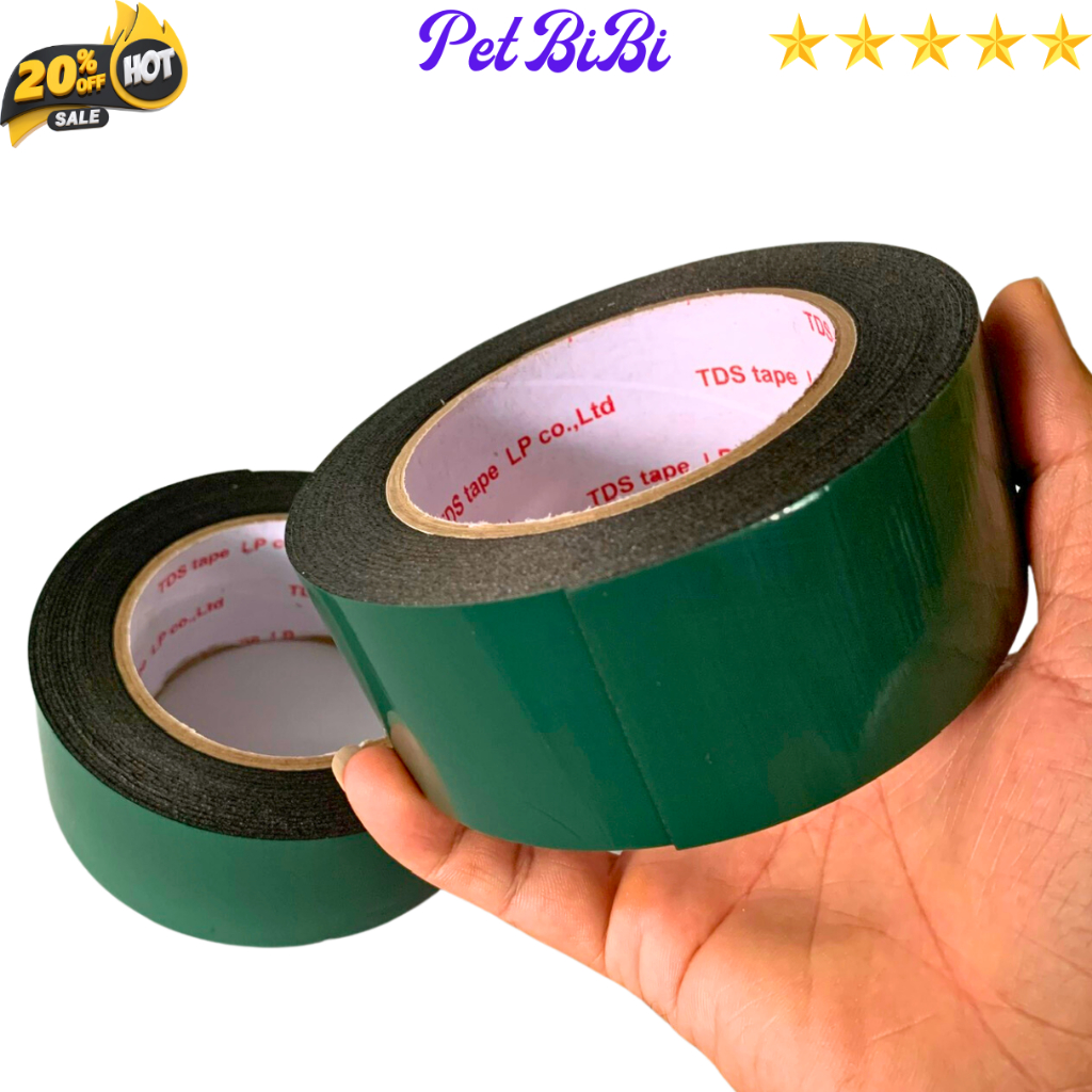 1 Cuộn Băng keo 2 mặt xốp xanh 2,4cm - 4,5cm, độ dầy 1mm, lõi giấy 3mm - Pet BiBi