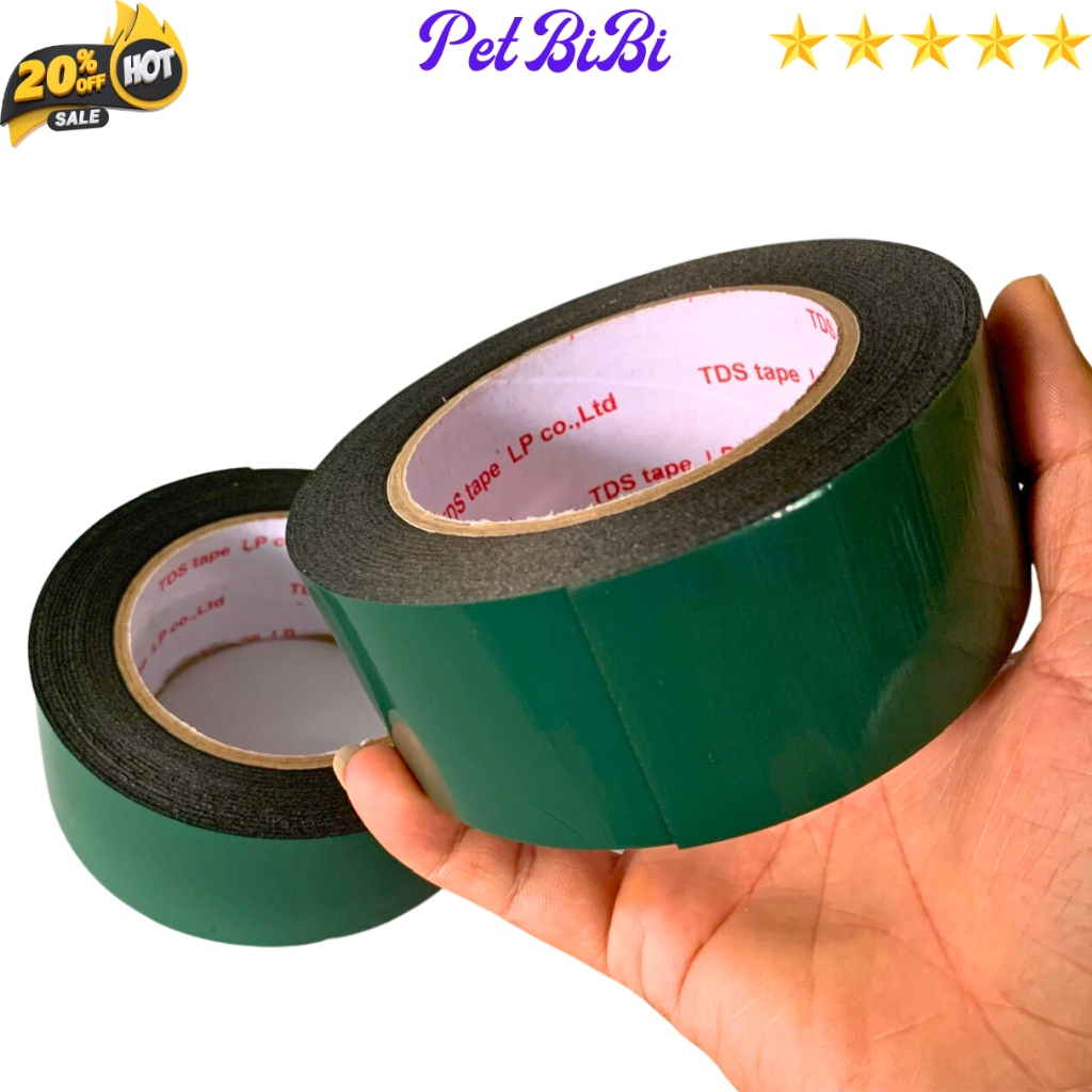 1 Cuộn Băng keo 2 mặt xốp xanh 2,4cm - 4,5cm, độ dầy 1mm, lõi giấy 3mm - Pet BiBi