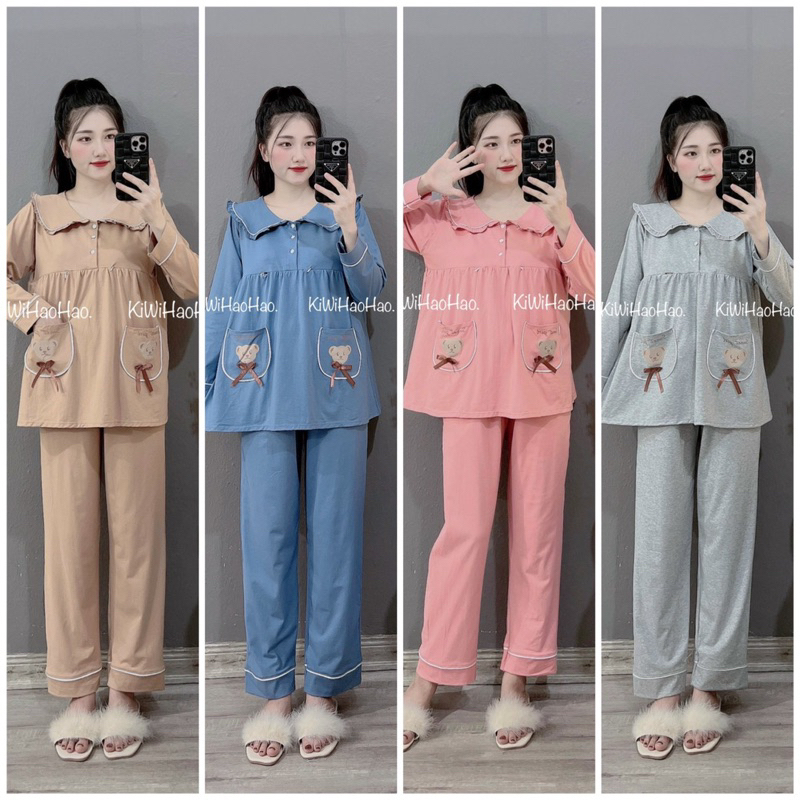 BỘ BẦU-BỘ SAU SINH-COTTONG DÀI TÚI GẤU NƠ -4 màu
