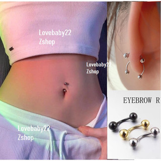 Khuyên rốn bi 4mm, Khuyên tai, khuyên mày titan 2 quả tạ cong