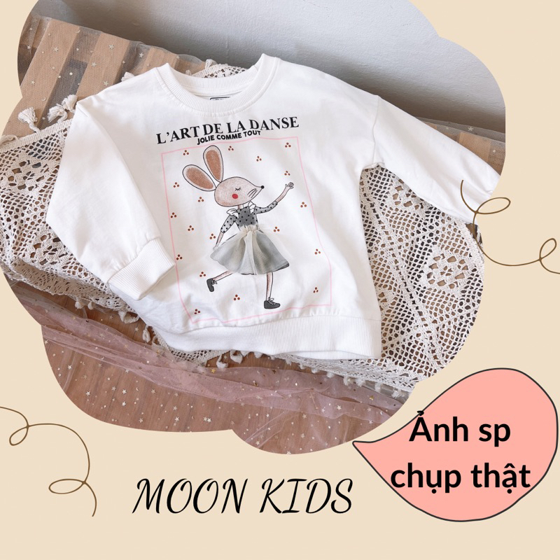 Áo nỉ bé gái Moonkids áo nỉ trắng thỏ hãng Little maven KHKD683