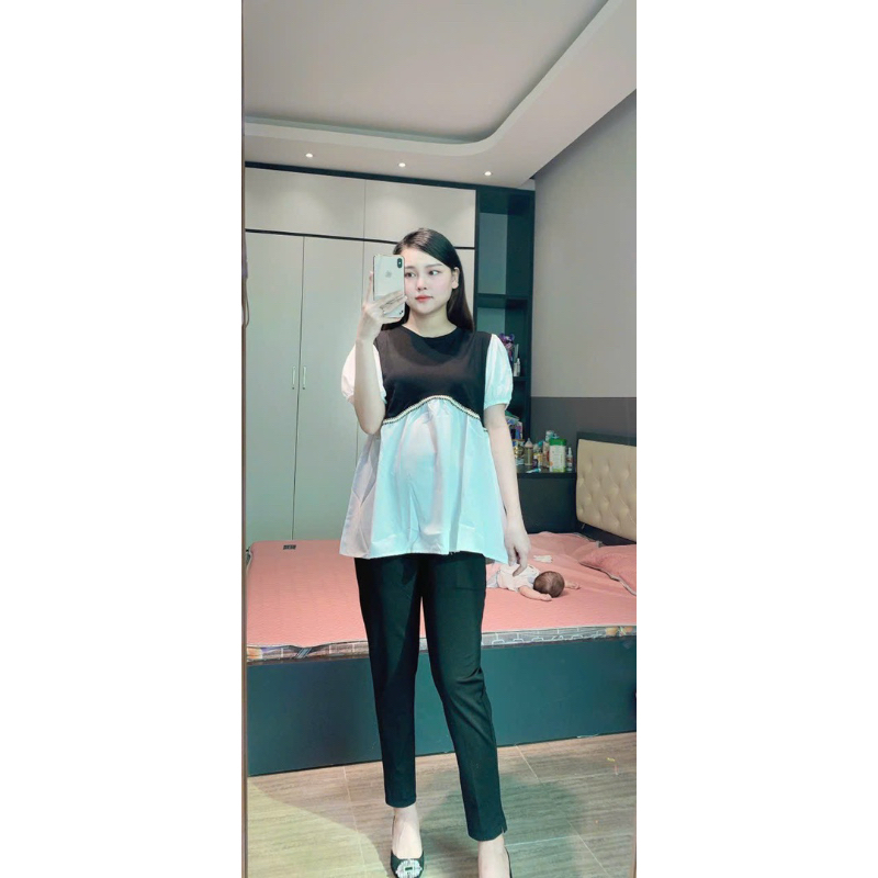 ÁO BÂU ĐEN PHA TRẮNG KIM TUYẾN DÁNG BABYDOL