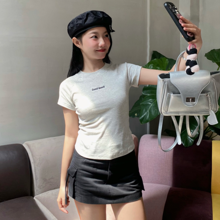 𝐁𝐚𝐛𝐲 𝐓𝐞𝐞 𝐆𝐨𝐨𝐝𝐦𝐨𝐨𝐝 SAPOCHE thun gân hình thêu dáng Y2k