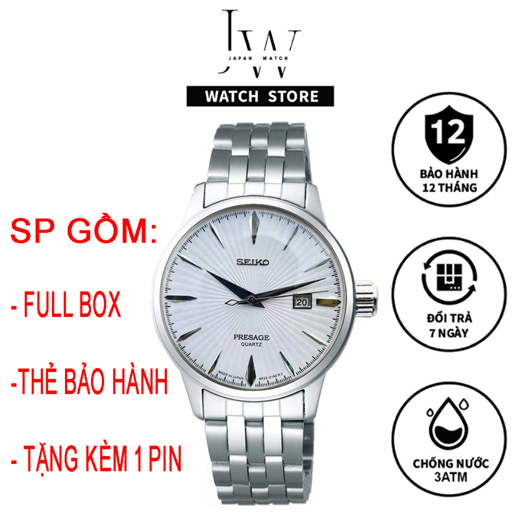Đồng Hồ Seiko - Đồng Hồ Đeo Tay Nam JAPAN WATCH Dây Thép Đúc Đặc Mặt Saphie Chống Nước Tốt