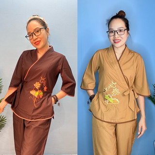 Mẫu xéo nơ thêu có bigsize 85kg - đồ lam đi chùa nữ