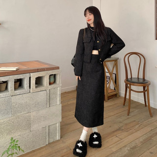 Sét dạ chân váy dài Tweed Hàng Qc