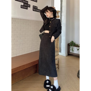 Sét dạ chân váy dài Tweed Hàng Qc