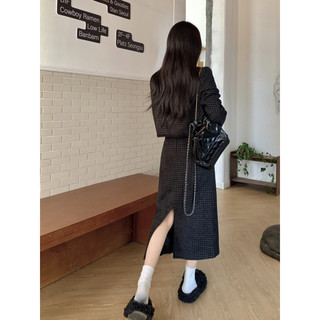Sét dạ chân váy dài Tweed Hàng Qc