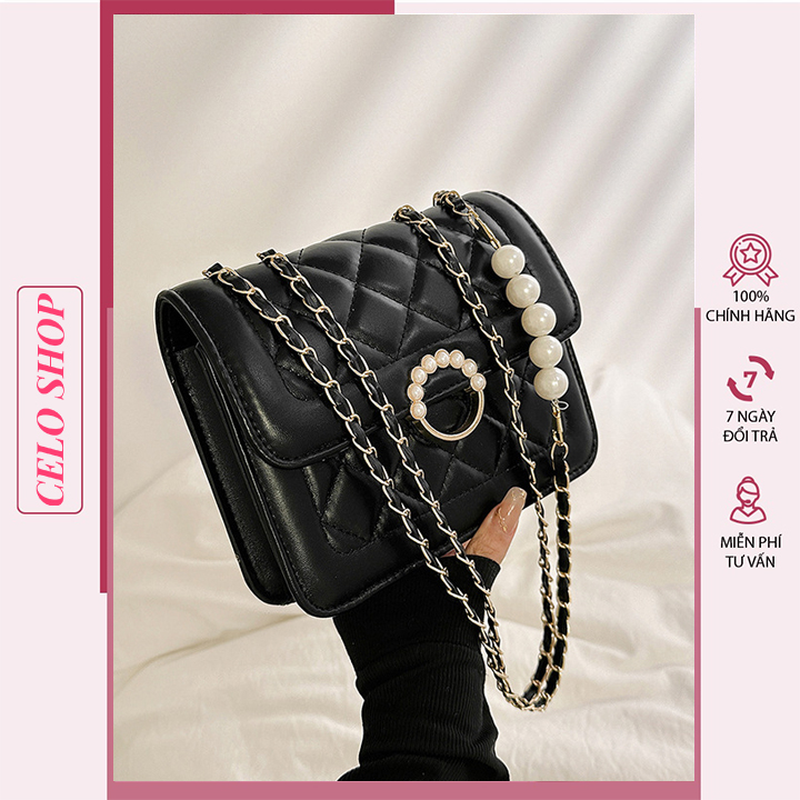 Túi xách nữ giá rẻ trần trám khoá gập dây phối xích phong cách Celo Shop nhiều ngăn tiện lợi dành đi chơi tiệc