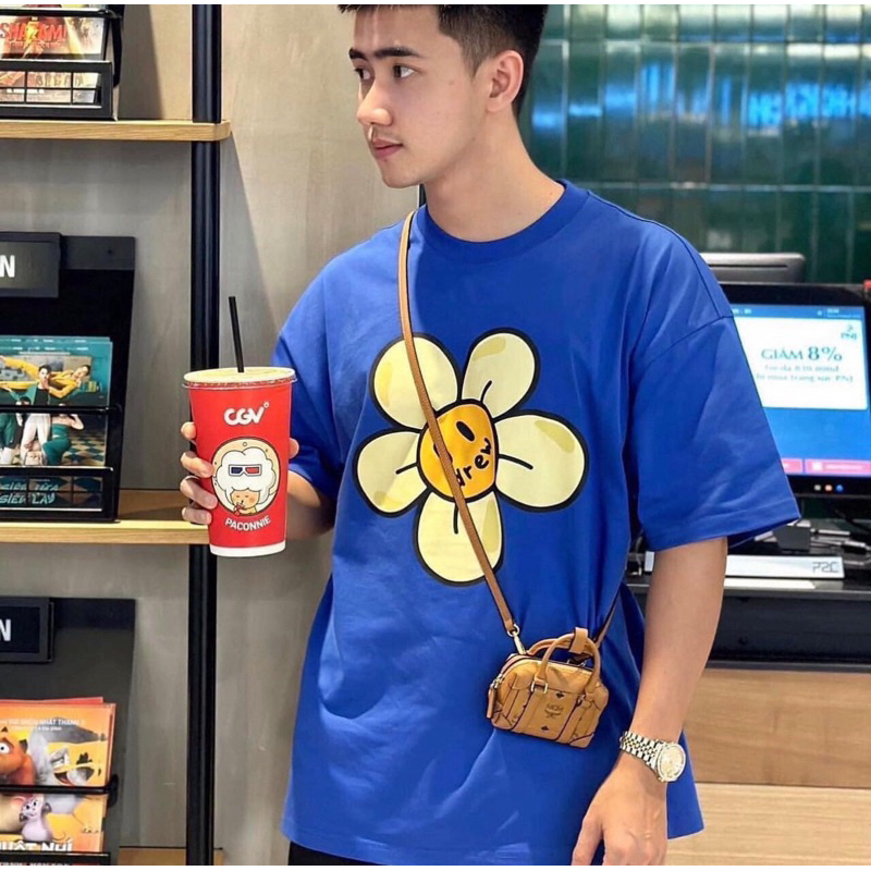 Áo thun Drew bông hoa mặt cười nam nữ form rộng tay lỡ vải cotton 2 chiều
