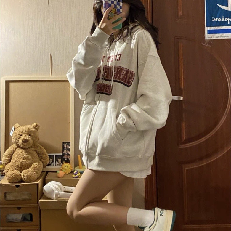 Áo Hoodie nỉ bông form rộng hình in chữ đỏ HAUTEUR, Thời trang nam nữ unisex dáng oversize hoodie xám đen