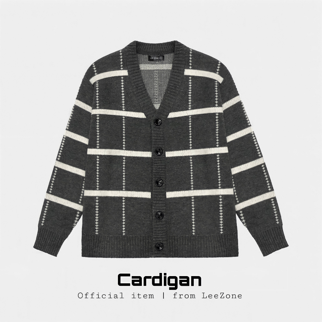 Áo khoác Len nam LeeZone cao cấp | Cardigan kẻ trắng