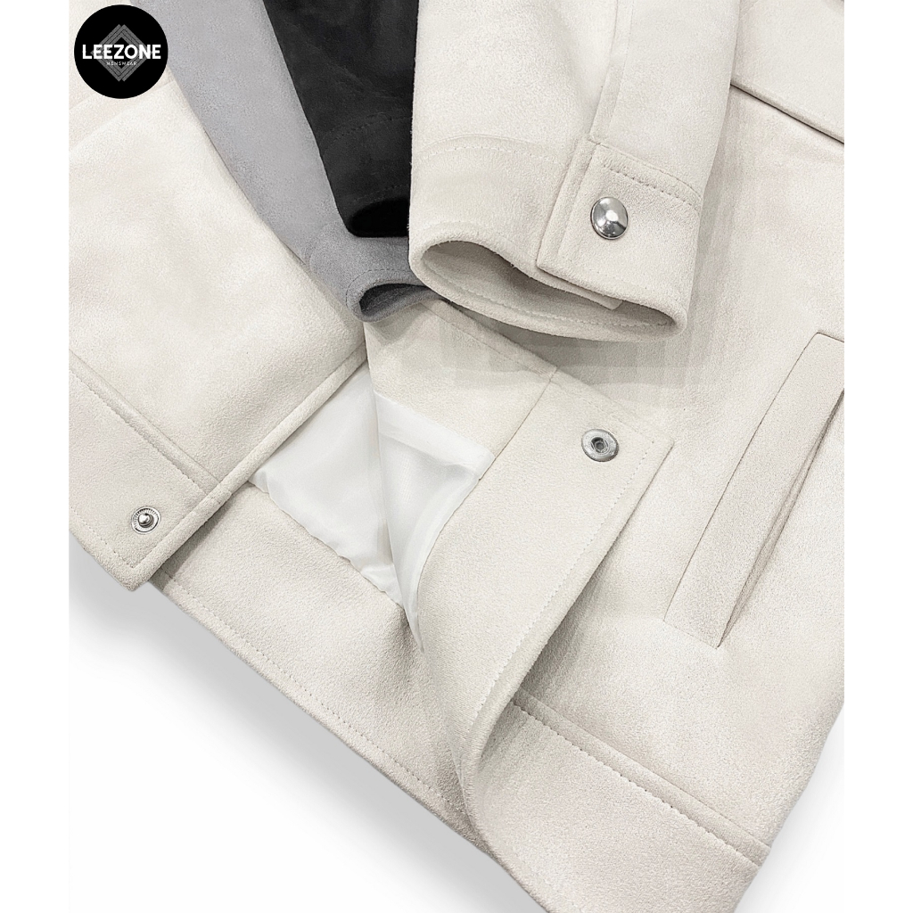 Áo khoác Da lộn nam LeeZone cao cấp | Da lộn trơn cúc bấm