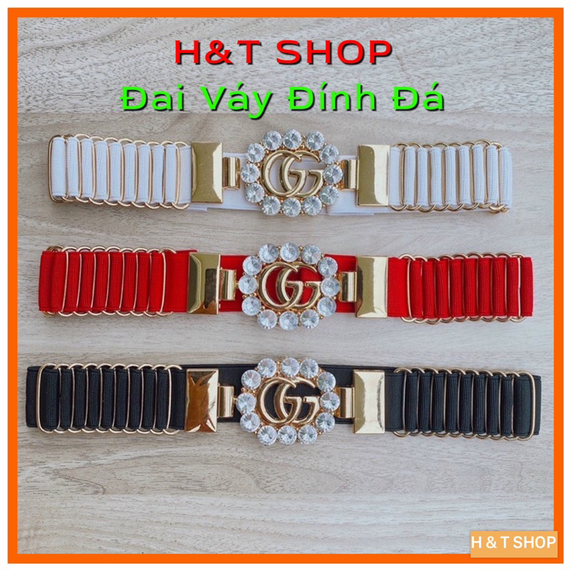 Belt váy, nịt đầm thun nhún đính đá sang chảnh