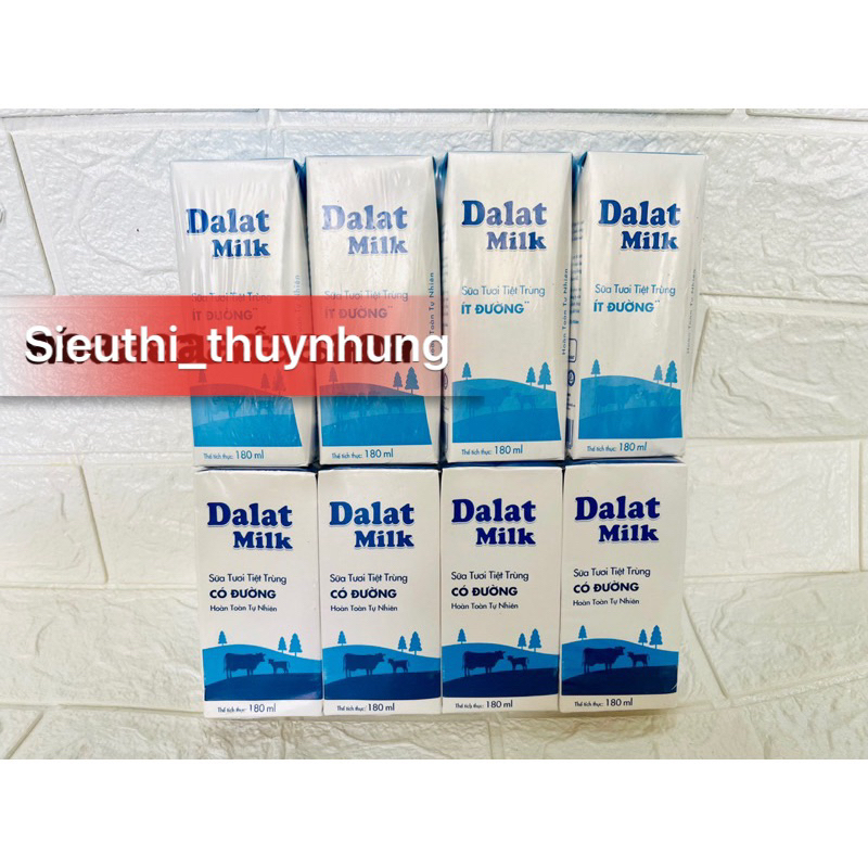 Lốc 4 Hộp Sữa Tươi Tiệt Trùng Dalat Milk Có Đường - Ít Đường x 180ml