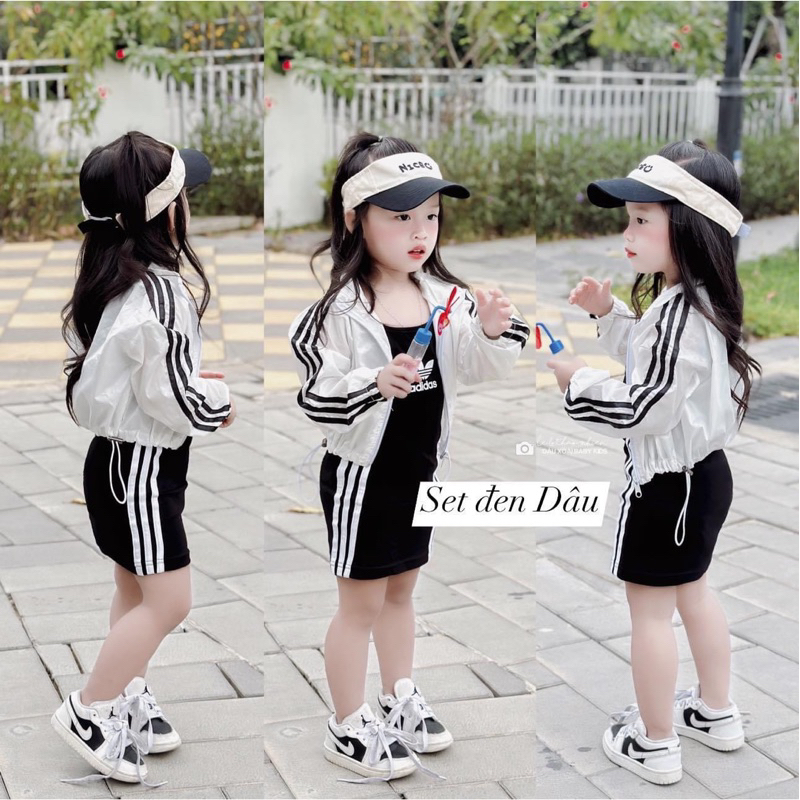 Váy bé gái, set váy body Dass chạy sọc kèm áo khoác chất cotton sành điệu vào khỏe khoắn cho bé