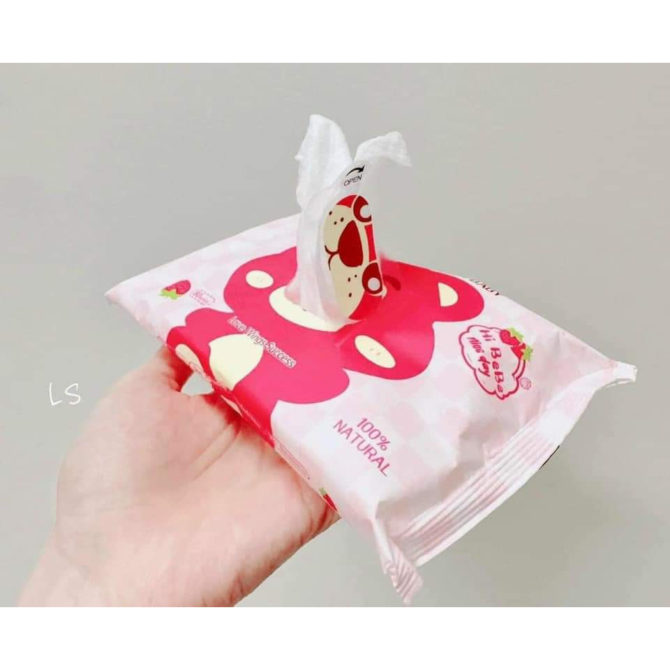 Thùng 10 gói giấy ướt gấu dâu LOSTO 1 gói 80 tờ siêu dai tiện lợi