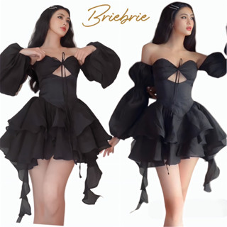 Đầm trễ vai tầng tay dài Briebrie thiết kế cao cấp chất tơ bóng, sang chảnh - 011