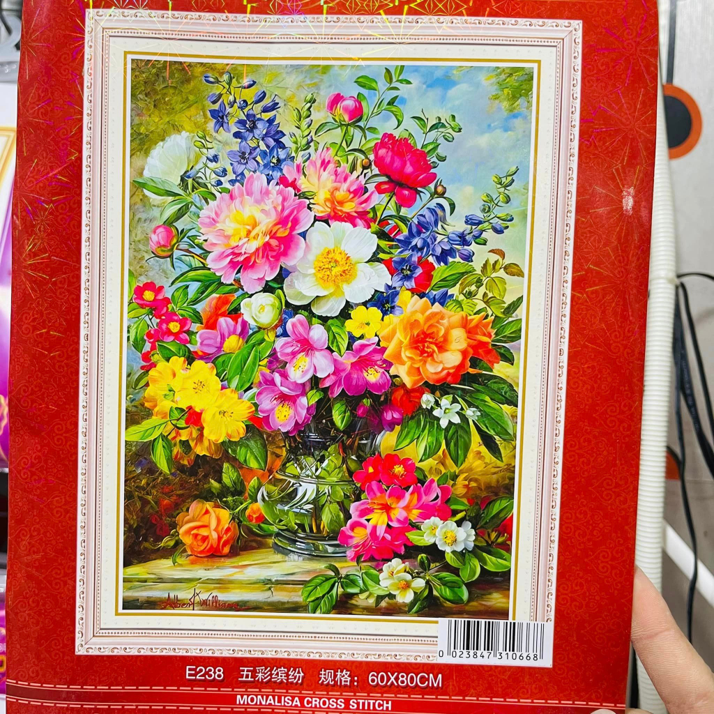 Tranh thêu chữ thập bình hoa hồng đẹp thêu kín nhiều mẫu mới A813 HH0911 MN0237 E238 E226