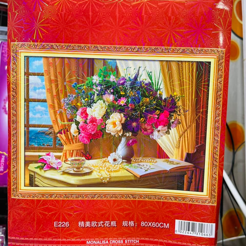 Tranh thêu chữ thập bình hoa hồng đẹp thêu kín nhiều mẫu mới A813 HH0911 MN0237 E238 E226