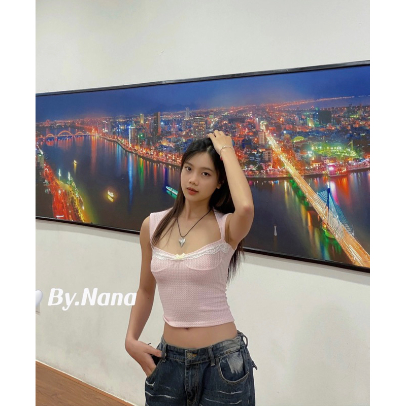 Áo cánh tiên đính nơ viền ren dễ thương Nana