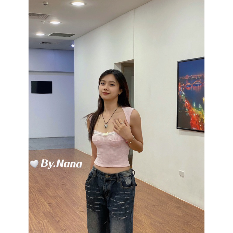 Áo cánh tiên đính nơ viền ren dễ thương Nana
