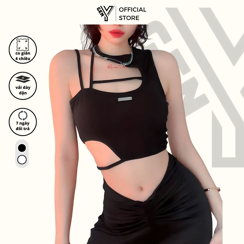 Áo ba lỗ nữ phối dây GenY thiết kế lạ mắt với dáng áo croptop kiểu ôm body hack eo siêu tôn dáng chất vải mềm mại 3L4 | BigBuy360 - bigbuy360.vn
