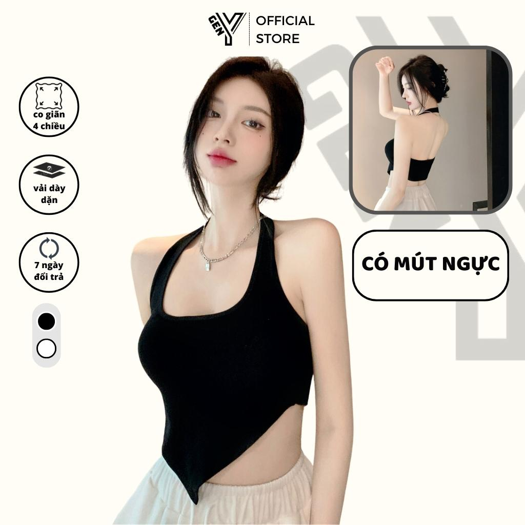 Áo yếm nữ có mút ngực GenY dáng áo croptop ôm body thiết kế vạt nhọn hack eo với chất vải borip dày dặn co giãn tốt C20