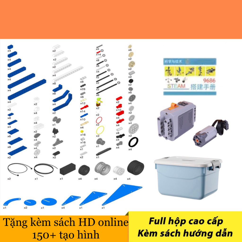 Đồ Chơi Lắp Ráp 9686 Kỹ Sư Cơ Khí Có Động Cơ + Tặng sách hướng dẫn màu, Đồ Chơi Lắp Ráp Thông Minh