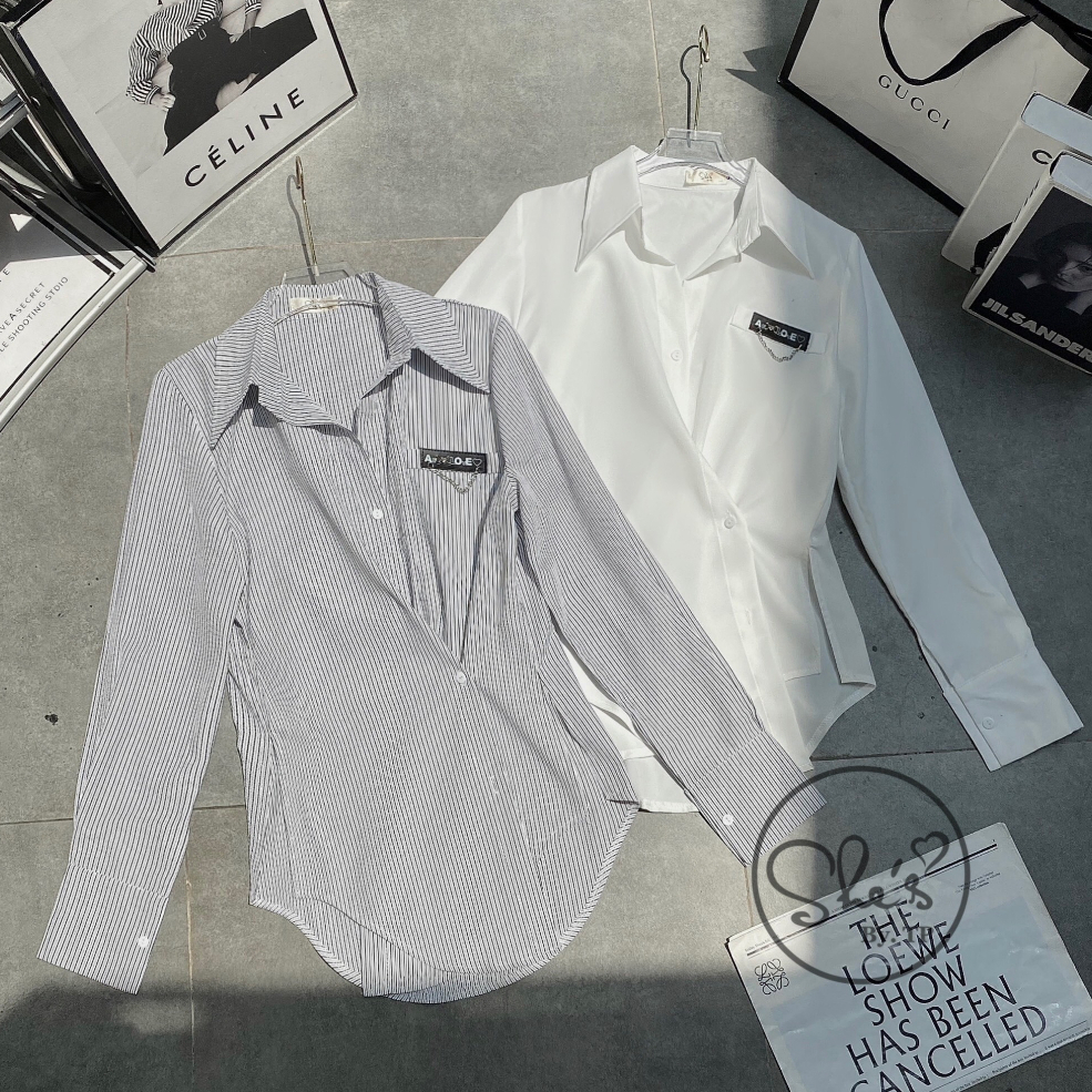 Áo Sơ Mi Nữ Dài Tay Trơn Màu Vạt Chéo, Form Rộng, Chất Thô Nhuyễn, Mát, Mịn, TA124180