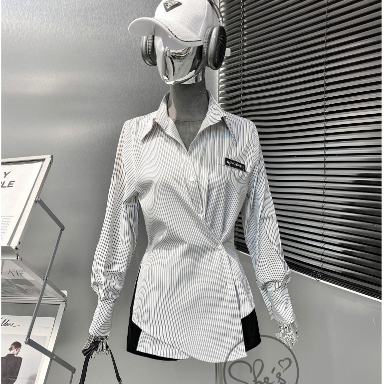 Áo Sơ Mi Nữ Dài Tay Trơn Màu Vạt Chéo, Form Rộng, Chất Thô Nhuyễn, Mát, Mịn, TA124180