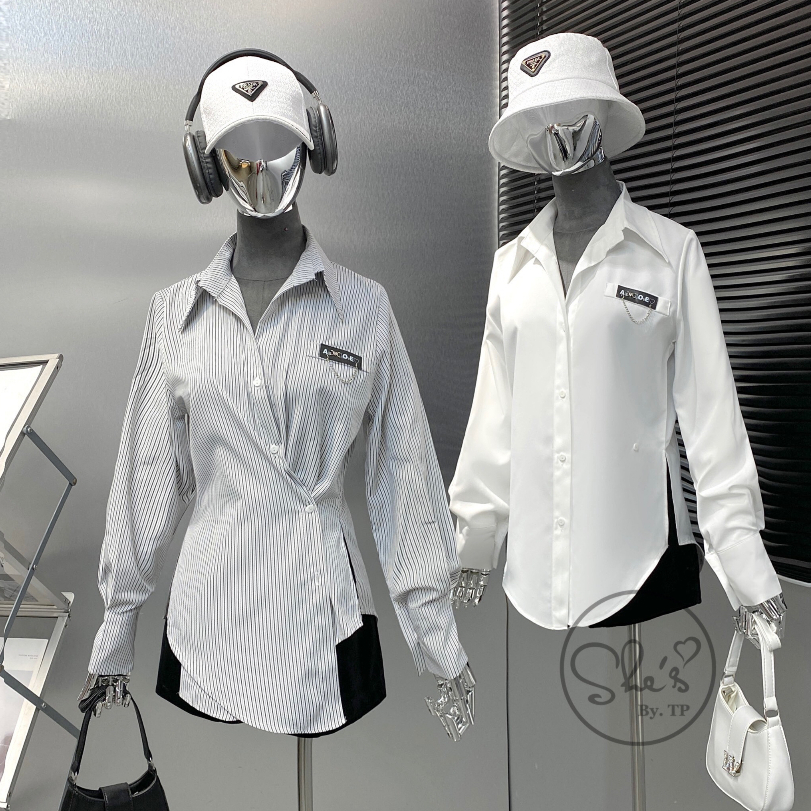 Áo Sơ Mi Nữ Dài Tay Trơn Màu Vạt Chéo, Form Rộng, Chất Thô Nhuyễn, Mát, Mịn, TA124180