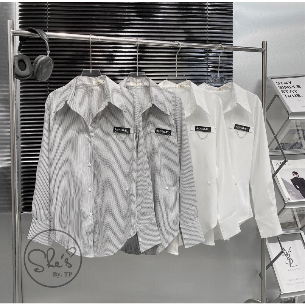 Áo Sơ Mi Nữ Dài Tay Trơn Màu Vạt Chéo, Form Rộng, Chất Thô Nhuyễn, Mát, Mịn, TA124180