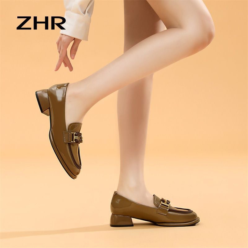 Giày moca ZHR chính hãng kiểu dáng mới, da mềm, gót vuông 3.5cm