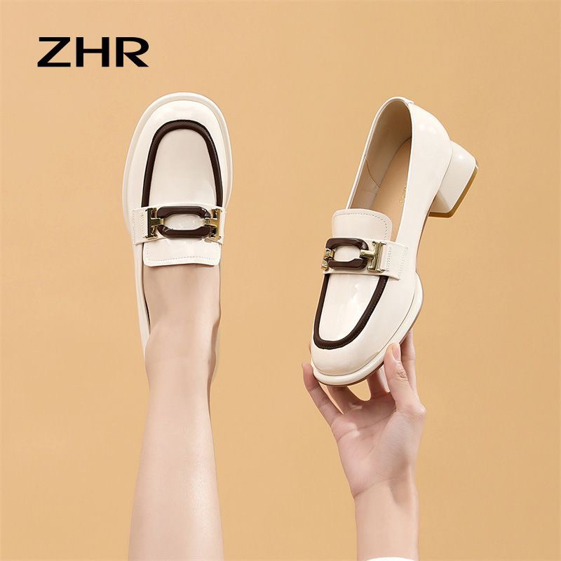 Giày moca ZHR chính hãng kiểu dáng mới, da mềm, gót vuông 3.5cm