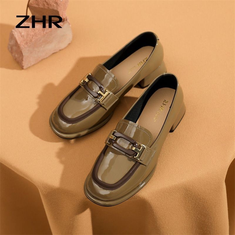 Giày moca ZHR chính hãng kiểu dáng mới, da mềm, gót vuông 3.5cm