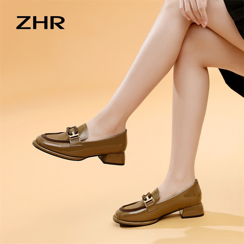 Giày moca ZHR chính hãng kiểu dáng mới, da mềm, gót vuông 3.5cm