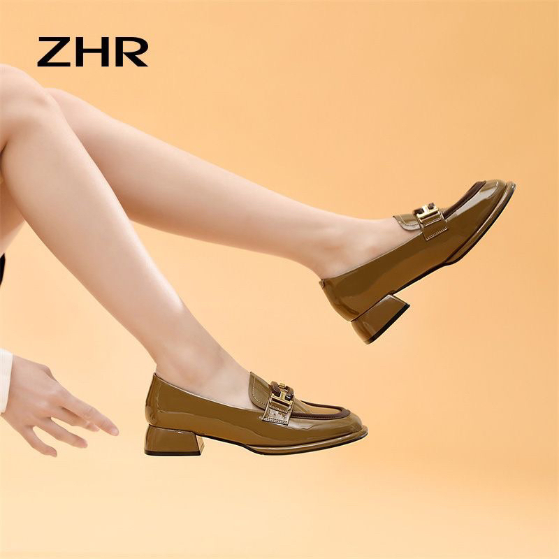 Giày moca ZHR chính hãng kiểu dáng mới, da mềm, gót vuông 3.5cm