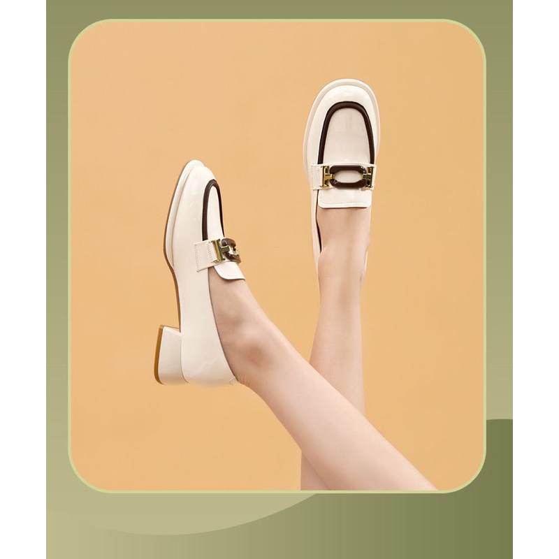 Giày moca ZHR chính hãng kiểu dáng mới, da mềm, gót vuông 3.5cm