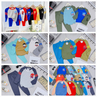 Bộ quần áo thu đông cho bé trai in hình siêu nhân giáp lăng, Bộ thu đông siêu nhân chất Cotton in hình cho bé