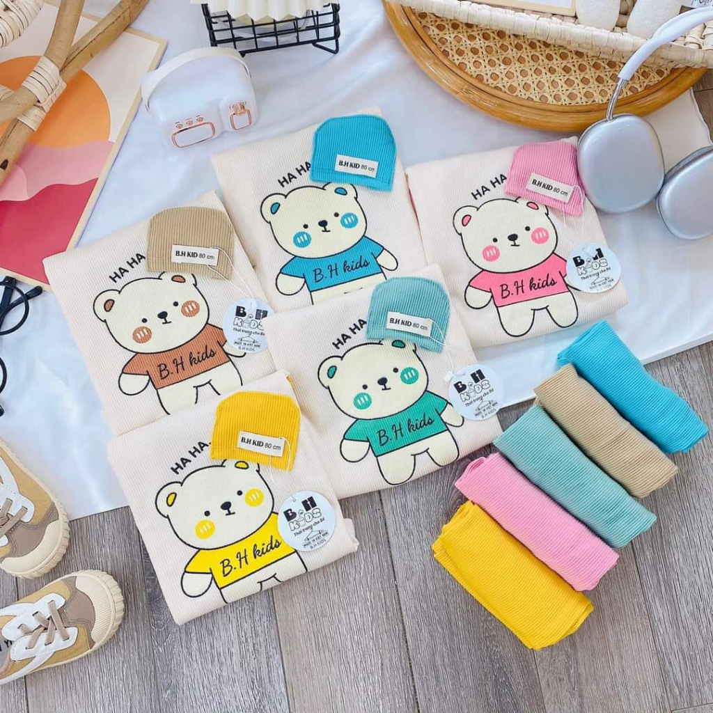 Bộ len tăm dài tay hình gấu 4 màu cho bé trai bé gái