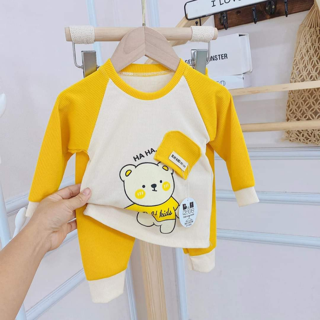 Bộ len tăm dài tay hình gấu 4 màu cho bé trai bé gái