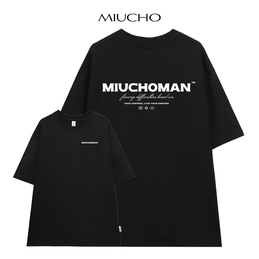 Áo thun nam form rộng ATD232 Miucho cotton spandex in Typography