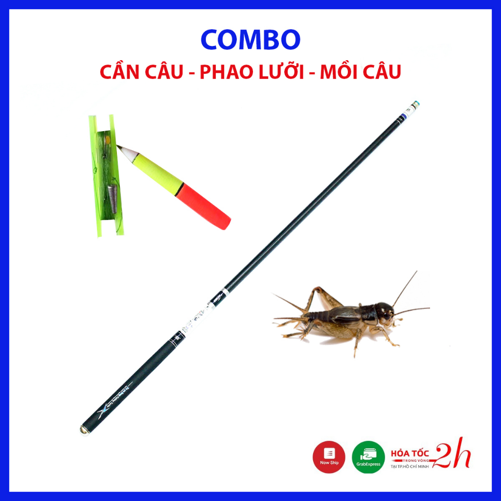 🚀Chỉ Giao Hỏa Tốc HCM🚀 Combo Cần Câu Tay Carbon 5H Kèm Phao Lưỡi &amp; Mồi Dế Câu Cá Rô Đồng Rô Phi Cá Trê, Cá Chim, Cá Chép