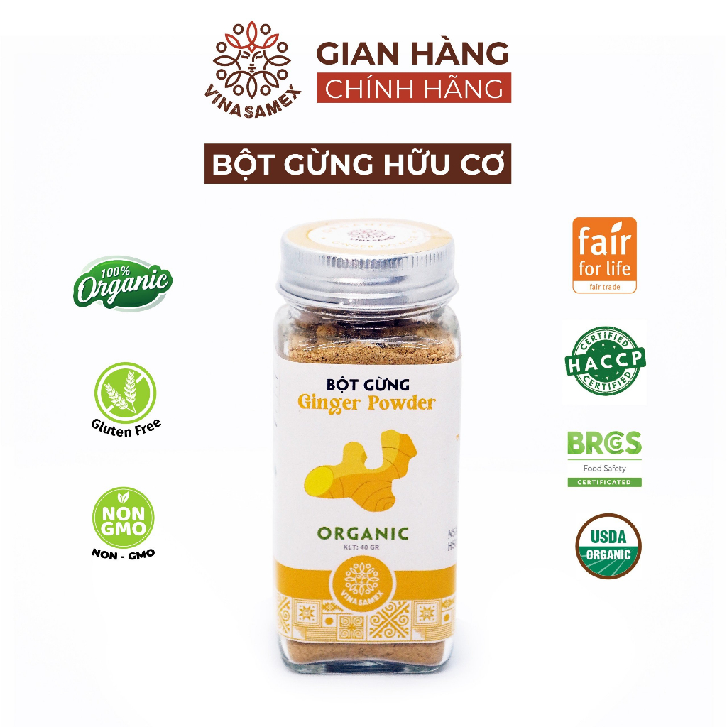 Bột gừng nguyên chất hữu cơ Vinasamex 40g - Gia vị Organic cao cấp xuất khẩu