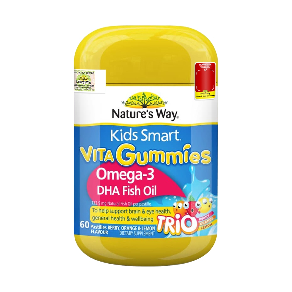 Kẹo Dẻo Omega 3 Nature's Way Kids Smart Vita Gummies Omega-3 DHA Fish Oil (Chai 60 Viên)